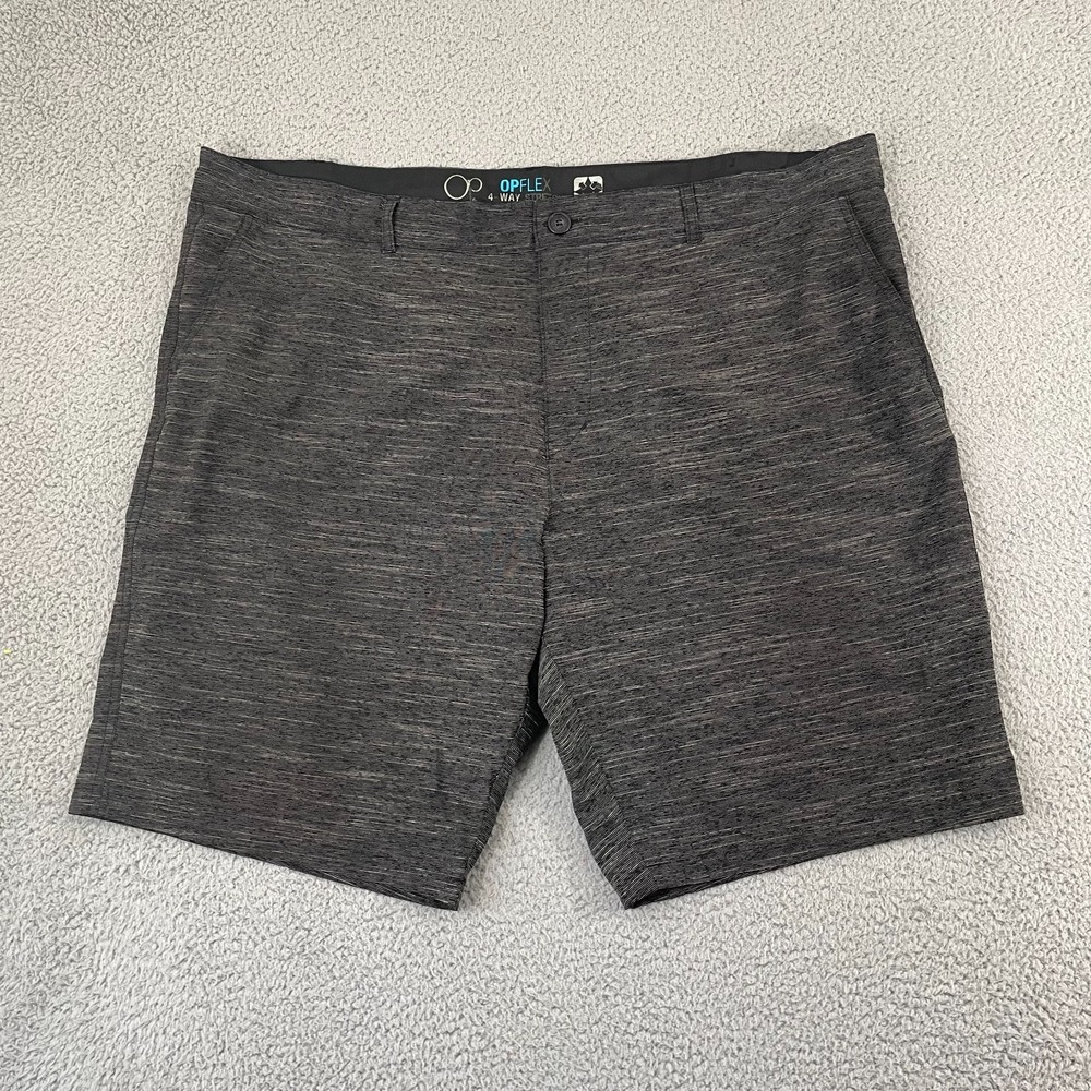 OP 4-Way Stretch Shorts Men 46 Heather Gray Golf Casual Performance Flat Front